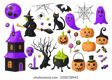 Halloween set, vector flat illustration