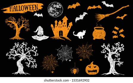 Halloween set. Vector. Hand drawn illustrations.