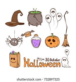 Halloween set of vector icons isolated on white background