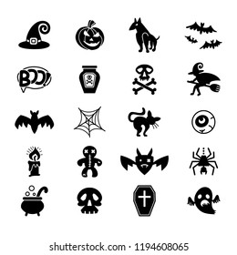 Halloween. Set of vector icons on a theme of a Happy Halloween. Twenty holiday symbols. Flat graphic design.