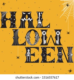 Halloween set. Vector illustration. Hand Lettering.