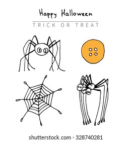 Halloween set vector illustration. Hand drawn vintage design.