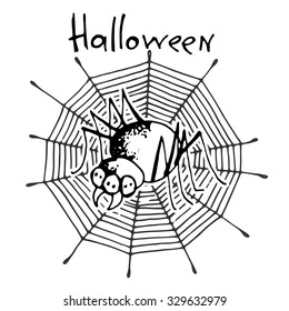 Halloween set vector illustration. Hand drawn vintage design. Freehand drawing with liner pen on paper. Sketchy line art drawing.