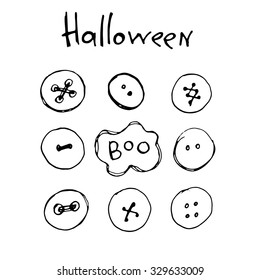 Halloween set vector illustration. Hand drawn vintage design. Freehand drawing with liner pen on paper. Sketchy line art drawing.