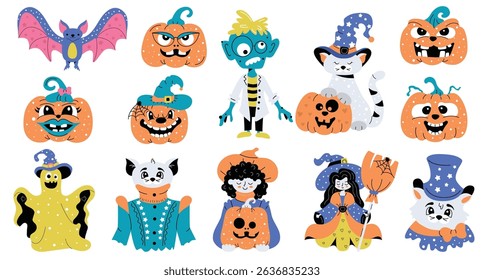 Halloween set of vector illustration on the white background.