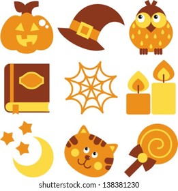 halloween set aÂ?Â? vector illustration, themed items for halloween, 9 pieces