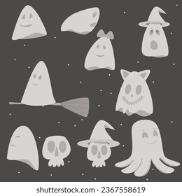 halloween set of vector illustrations with ghosts. SHOTLISTspooky