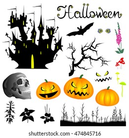 Halloween. Set of vector objects for greeting and invitation card design.