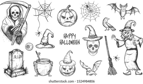 halloween set. Vector. Sketch. Hand drawing