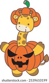 Halloween set Vector Stock Illustrations of Baby Giraffe.
Cute giraffe animals with halloween theme.
A giraffe wearing a pumpkin costume