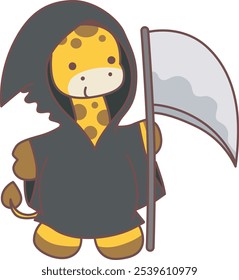 Conjunto de Halloween Vector Ilustraciones de stock de jirafa bebé.
Animales lindos de la jirafa con tema de halloween.
Una jirafa con un traje de ángel de la muerte