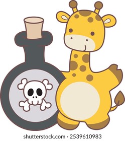 Halloween set Vector Stock Illustrations of Baby Giraffe.
Cute giraffe animals with halloween theme.
A giraffe bring a toxic potion