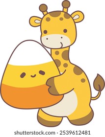 Halloween set Vector Stock Illustrations of Baby Giraffe.
Cute giraffe animals with halloween theme. A baby girafffe hugging a yellow candy