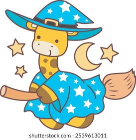 Halloween set Vector Stock Illustrations of Baby Giraffe.
Cute giraffe animals with halloween theme.
A blue witch giraffe flying with broomstick