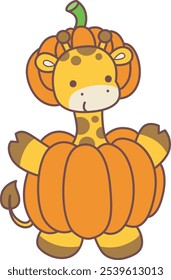 Halloween set Vector Stock Illustrations of Baby Giraffe.
Cute giraffe animals with halloween theme.
A giraffe with pumpkin costume