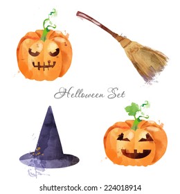 Halloween set. Watercolor vector background 
