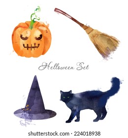 Halloween set. Watercolor vector background 
