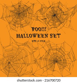 Halloween set with web. Vector Illustration.