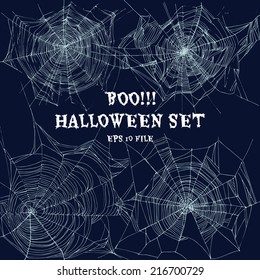 Halloween set with web. Vector Illustration.