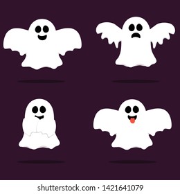 Halloween set of white ghosts 