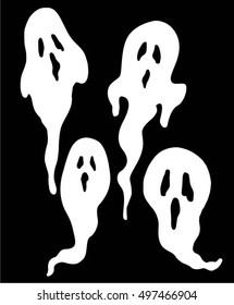Halloween, set of white ghosts on a black background