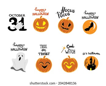  
halloween set with wishes on the white background on the white background