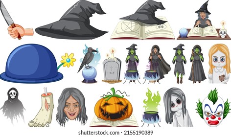 Halloween set with witch and zombie illustration