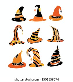 Halloween set with witches and sorcerers hats