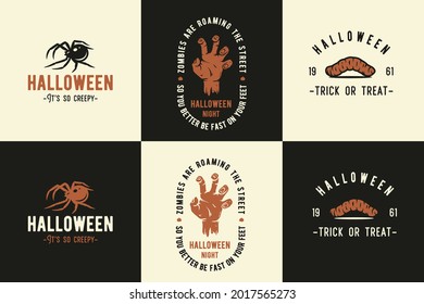 Halloween set of zombie designs for spooky mystery holiday. Fear elements for halloween night. Evil horror of graphic design for witchcraft of happy halloween