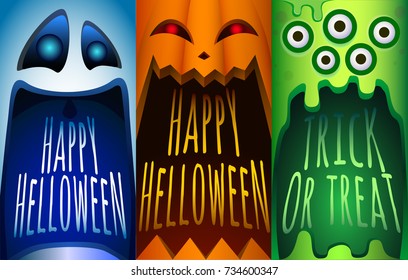 Halloween set.Ghost, pumpkin, green monster.