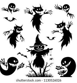 Halloween set.Pumpkin , broom , ghost as elements for halloween design.Scary.