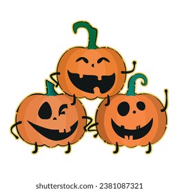 Halloween: several fun pumpkins on top of each other.

