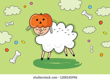Halloween sheep with pumpkin hat