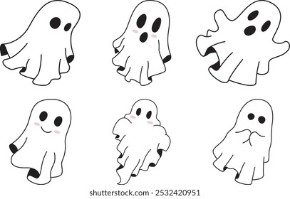 Halloween sheet ghosts. Spooky and cute fluttering Hallow's eve spirits.