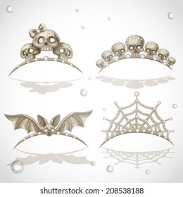 Halloween shining gold web, skull and bat  tiaras with diamonds