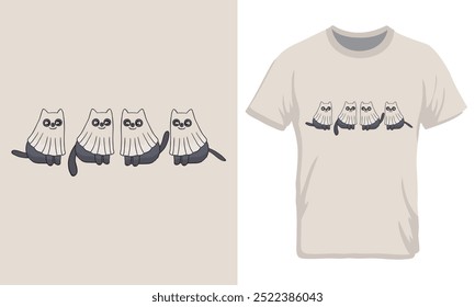 Camisa de Halloween, Camisa de Gato, Camisa Fantasma premium vetor t-shirt modelo de design