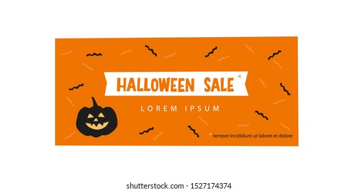 Halloween shop header, banner. Fall celebration blog banner, autumn design with jack o lantern pumpkin silhouette and greeting. October 31 holiday vector stock image. 