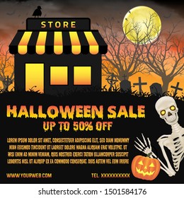 halloween shop sale with graveyard background poster