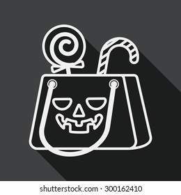 Halloween shopping bag flat icon with long shadow, line icon