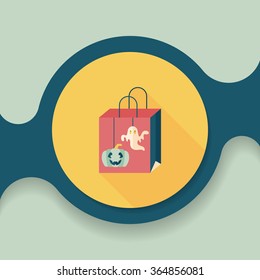 Halloween shopping bag flat icon with long shadow,eps10