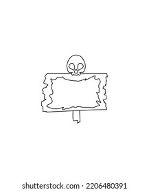 Halloween Sign Board Line Art Vector. Perfect For Coloring Book, Textiles, Icon, Web, Painting, Children's Books, T-shirt Print.