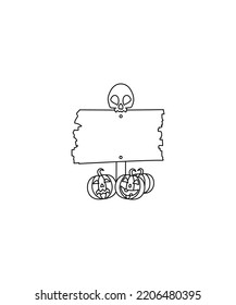 Halloween Sign Board Line Art Vector. Perfect For Coloring Book, Textiles, Icon, Web, Painting, Children's Books, T-shirt Print.