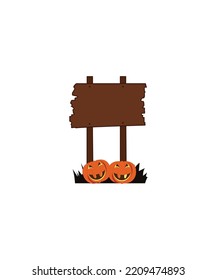 Halloween Sign Board With Pumpkins Vector. Perfect For Coloring Book, Textiles, Icon, Web, Painting, Children's Books, T-shirt Print.