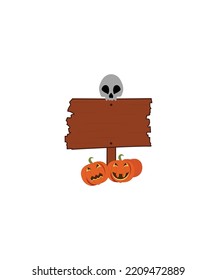 Halloween Sign Board Vector. Perfect For Coloring Book, Textiles, Icon, Web, Painting, Children's Books, T-shirt Print.