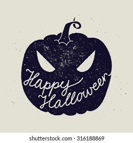 halloween sign calligraphy. pumpkin rusty emblem. vector illustration