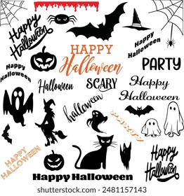 Halloween sign elements, isolated on a transparent background.