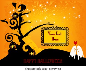 Halloween Sign Post Illustration with ghosts in love