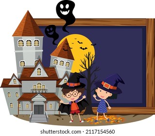 Halloween signboard with children  illustration