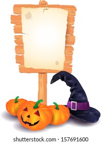 Halloween signboard on white background, vector illustration