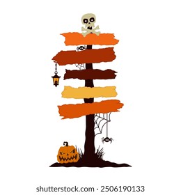 Halloween signpost. Colored silhouette. Front view. Vector simple flat graphic hand drawn illustration. Isolated object on white background. Isolate.